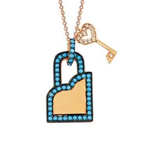 14k Gold Love Lock Turquoise Necklace